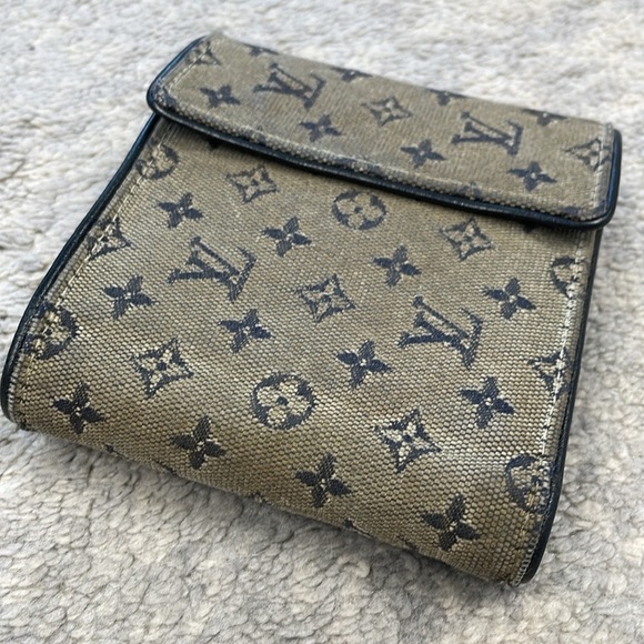 Louis Vuitton Mini Lin Monogram Denim Compact Wallet Navy Blue Gray Porte Billet - Picture 17 of 17